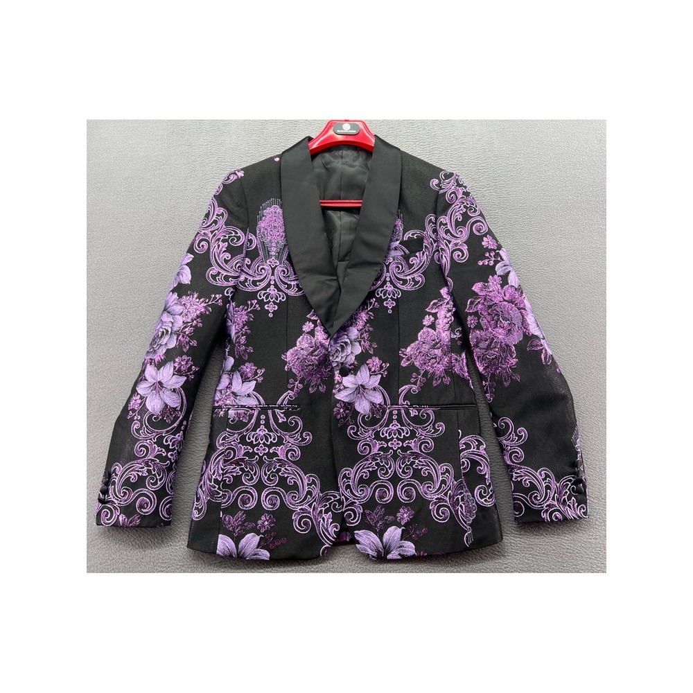 Kilburne Finch Tuxedo Formal Jacket Mens 40R Purple Floral Damask Brocade Shawl